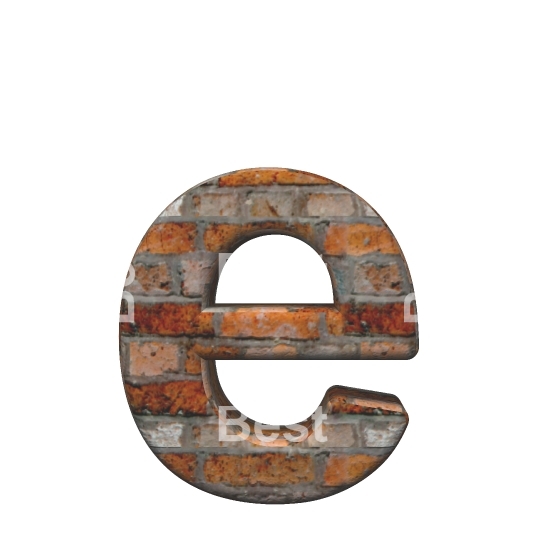 One lower case letter from old brick alphabet set, isolated on white.