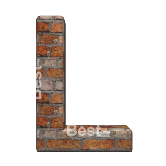 One letter from old brick alphabet set, isolated on white.