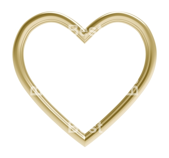 Golden heart picture frame isolated on white.