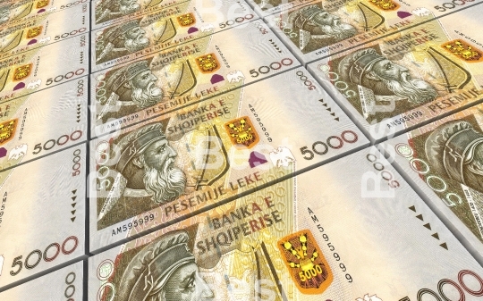 Albanian lek bills stacked background