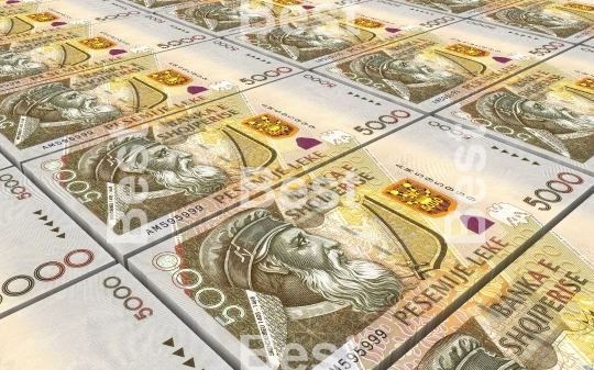 Albanian lek bills stacked background