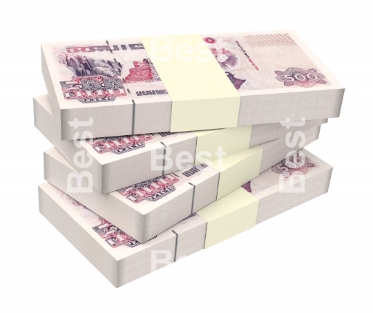 Algerian dinar bills isolated on white background