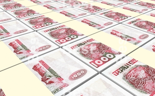 Algerian dinar bills stacks background