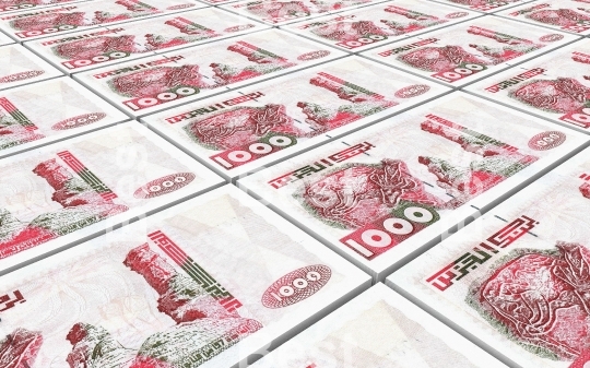 Algerian dinar bills stacks background
