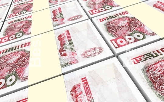 Algerian dinar bills stacks background