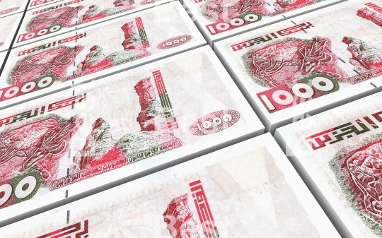 Algerian dinar bills stacks background