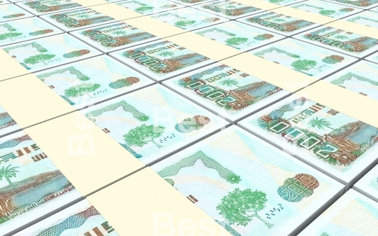 Algerian dinar bills stacks background