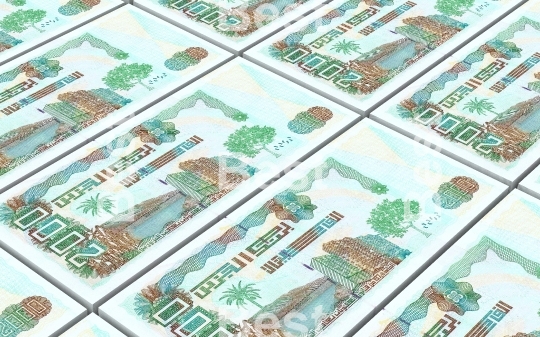 Algerian dinar bills stacks background