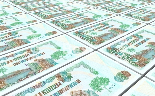 Algerian dinar bills stacks background