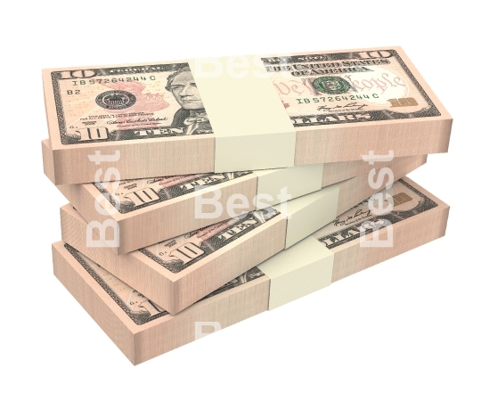 American dollar bills isolated on white background