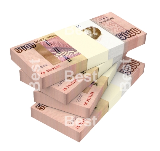 Angolan kwanza bills isolated on white background
