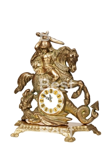 Antique bronze clock, minutes to twelve.