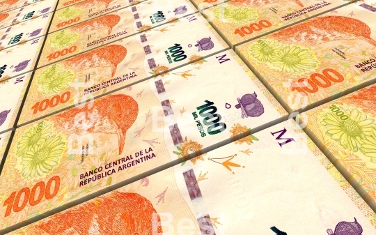 Argentina pesos bills stacks background