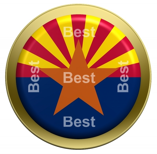 Arizona flag on the round button isolated on white.