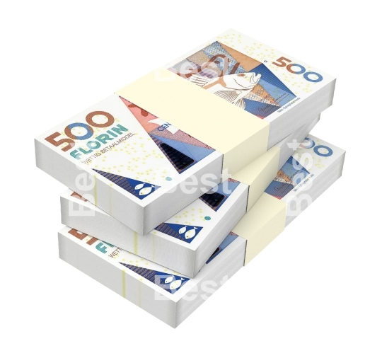 Aruban florin bills isolated on white background