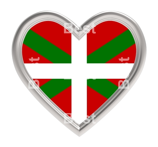 Basque flag in silver heart isolated on white background.  