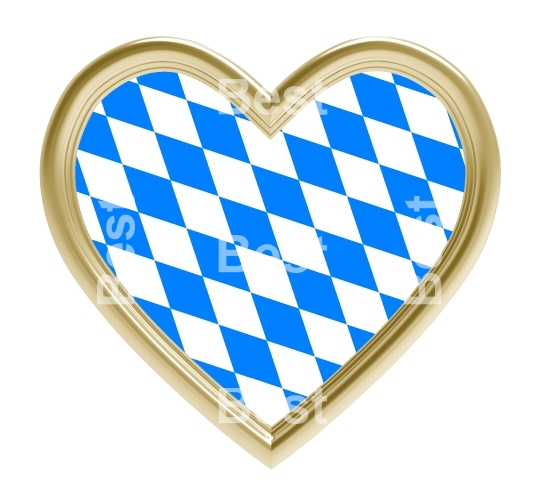 Bavaria flag in gold heart isolated on white background.  
