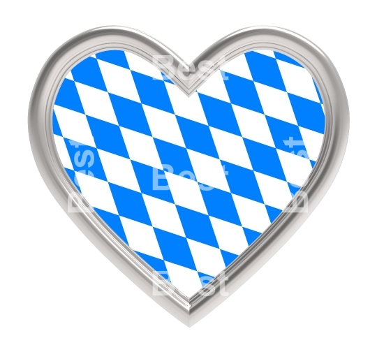Bavaria flag in silver heart isolated on white background.  