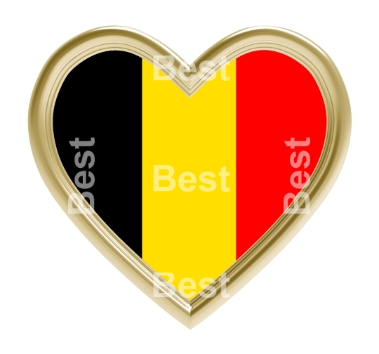 Belgium flag in gold heart isolated on white background