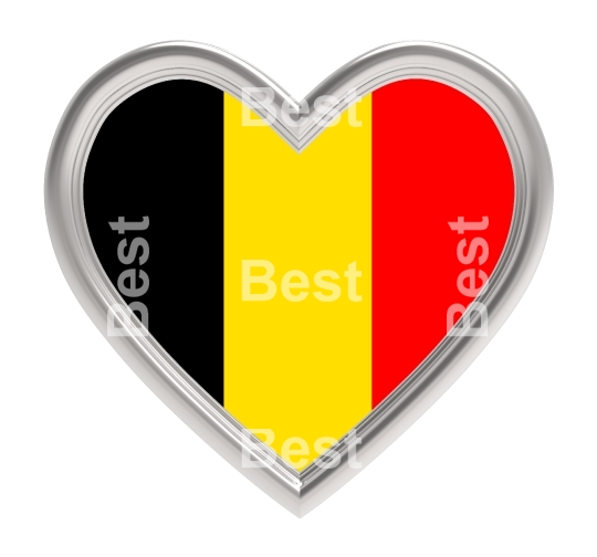 Belgium flag in silver heart isolated on white background
