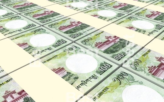 Bhutanese ngultrum bills stacks background