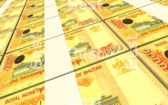 Bhutanese ngultrum bills stacks background