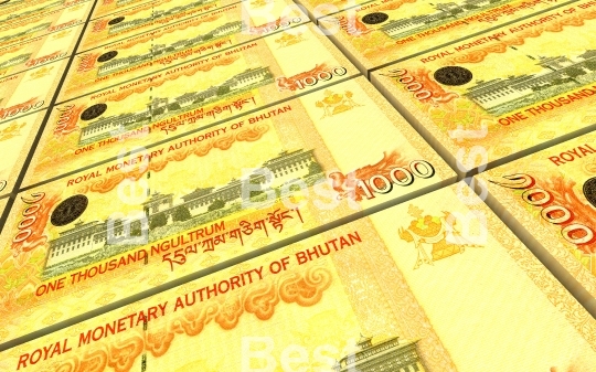 Bhutanese ngultrum bills stacks background