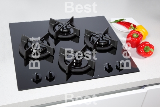 Black glass gas hob