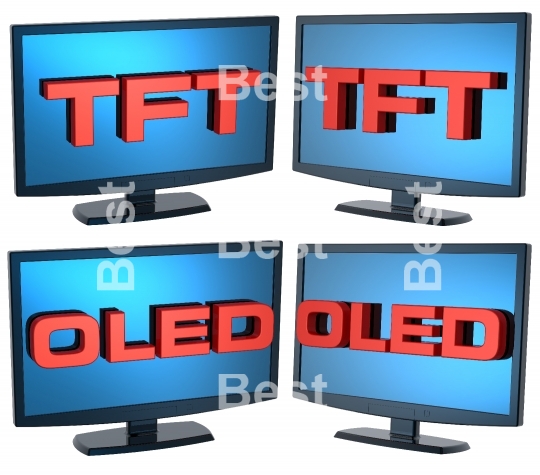 Black Lcd tv monitors set on white background.