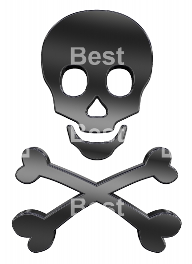 Black skull and crossbones isolated on white. 