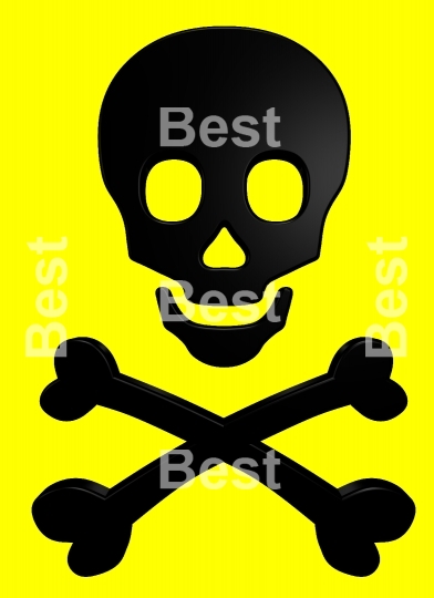 Black skull and crossbones on the yellow background. 