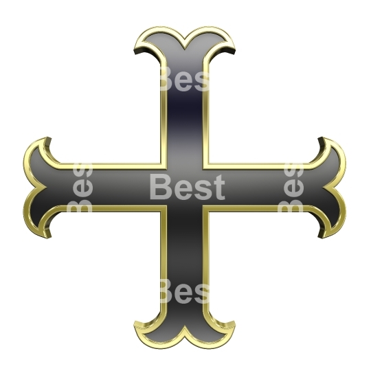 Black with gold frame heraldic cross isolated on white. 