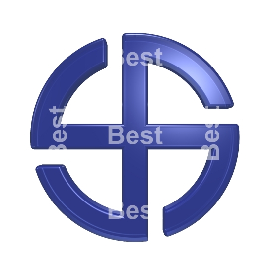 Blue glass sun cross symbol - broken crossed circle isolated on the white. 
