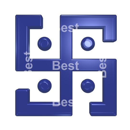 Blue glass swastika symbol isolated on the white. 