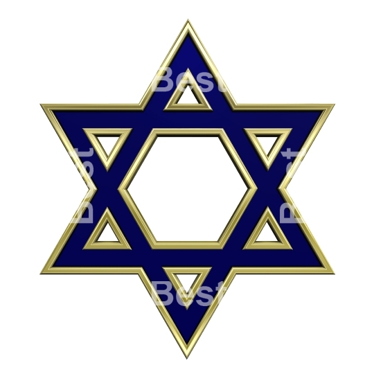 Blue glass with gold frame Judaism religious symbol - star of