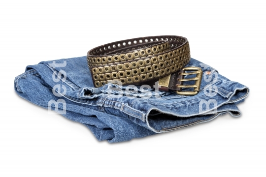 Blue jeans and leather belt