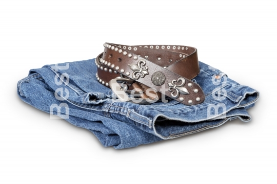 Blue jeans and leather belt