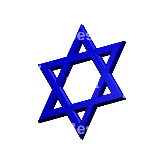 Blue Judaism religious symbol - star of david isolated on white. 