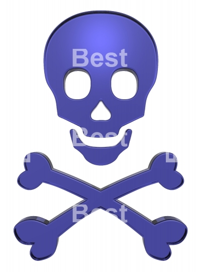 Blue skull and crossbones isolated on white.