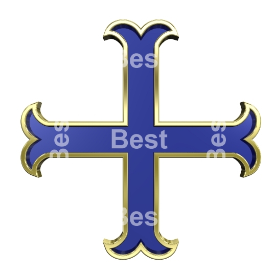Blue with gold frame heraldic cross isolated on white. 