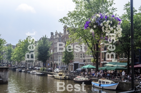 Boats on the canal in Amsterdam