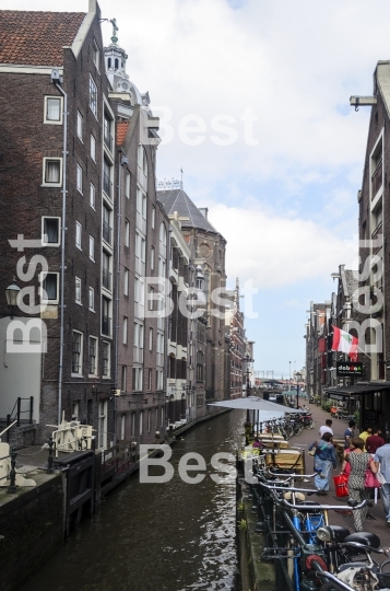 Boats on the canal in Amsterdam