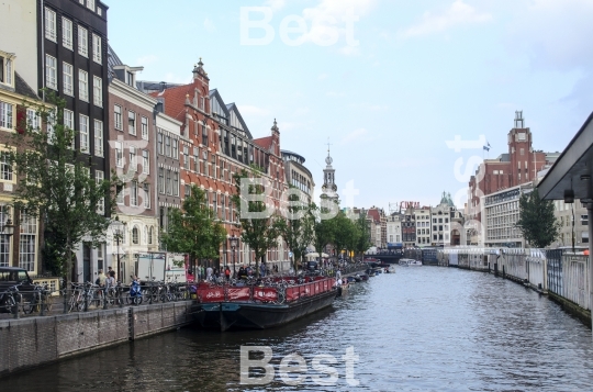 Boats on the canal in Amsterdam