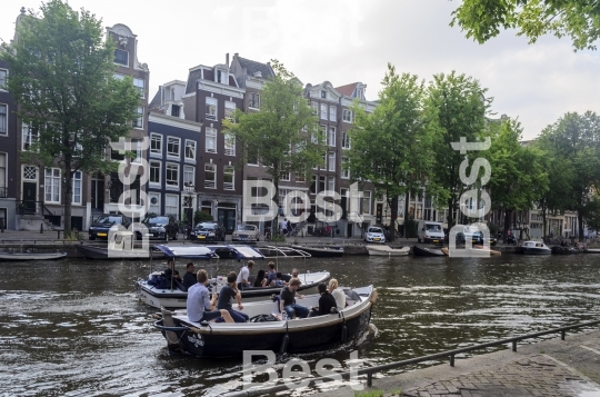 Boats on the canal in Amsterdam