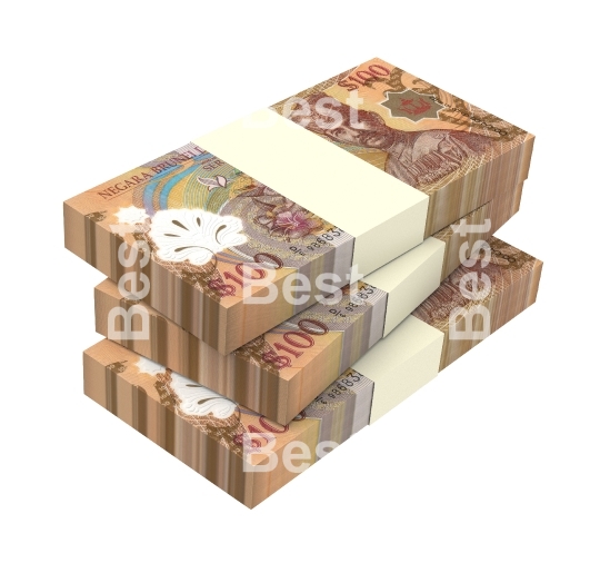 Brunei dollar bills isolated on white background
