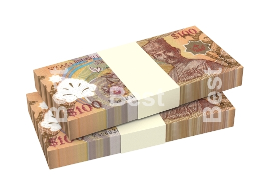 Brunei dollar bills isolated on white background