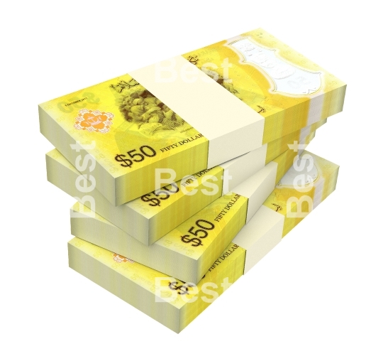 Brunei dollar bills isolated on white with clipping path