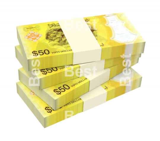 Brunei dollar bills isolated on white with clipping path