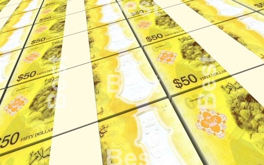 Brunei dollar bills stacks background