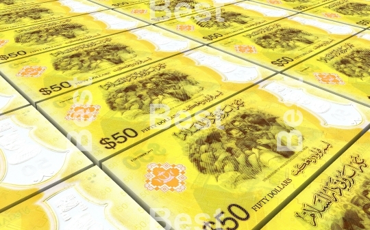 Brunei dollar bills stacks background